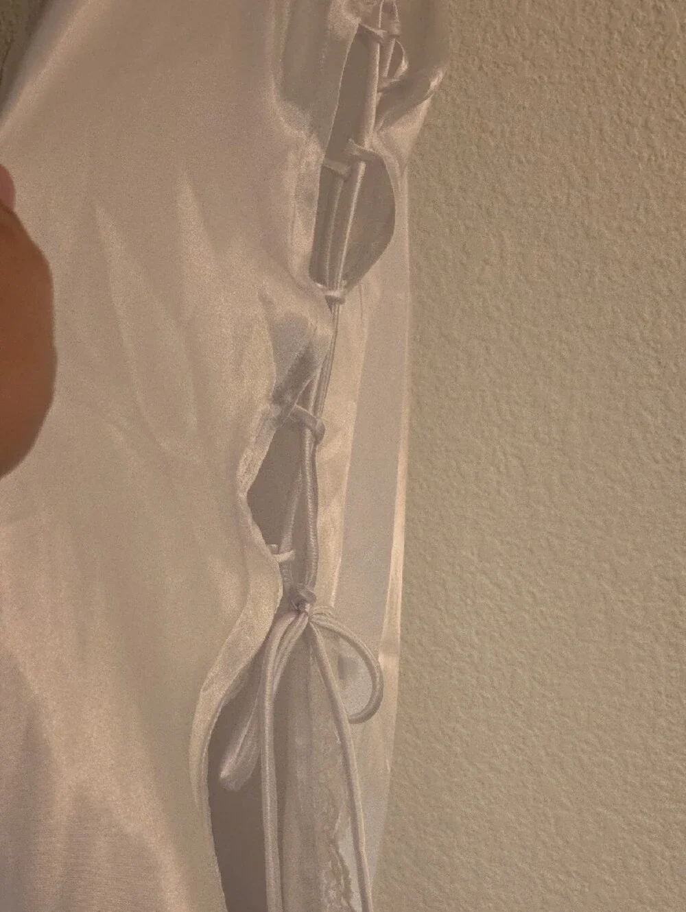 White Satin Lace-Trim Side Tie Sleepwear